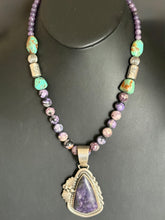 Load image into Gallery viewer, Handmade Navajo Sterling Silver and Charoite Pendent with necklace