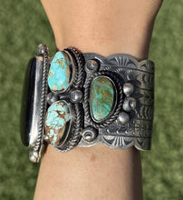 Load image into Gallery viewer, Navajo Native Sterling Silver Black Onyx Royston Turquoise Cuff Bracelet RY
