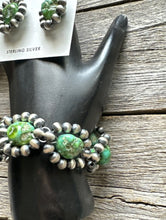 Load image into Gallery viewer, Floral Sterling Silver Sonoran Gold Turquoise Pearls Bead Bracelet Earrings