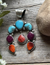 Load image into Gallery viewer, Navajo Sterling Silver Multi Stone Turquoise Spiny Oyster Pendant Augustine L