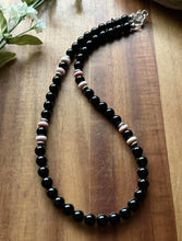 Load image into Gallery viewer, Sterling Silver Black Onyx Pink Conch Bead Necklace. 18 Inch Gift