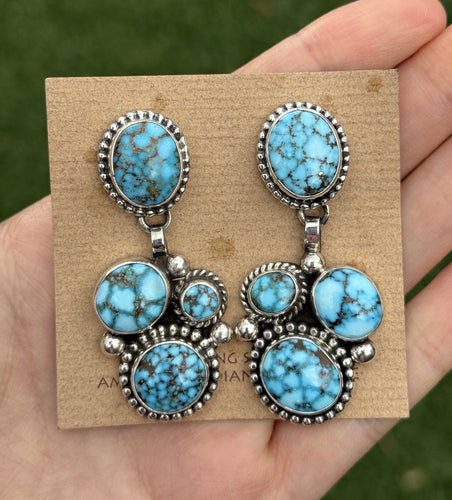 Native American Sterling Silver Kingman Spiderweb Turquoise Earrings Mary Ellen