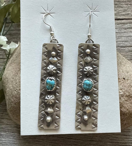Navajo Native American Sterling Silver Turquoise Earrings R Yazzie Gift