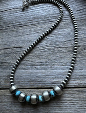 Load image into Gallery viewer, Sterling Silver Blue Turquoise W Pearls Bead Necklace. 18 inch