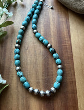 Load image into Gallery viewer, Sterling Silver Blue Turquoise W Pearls Bead Necklace. 18 inch