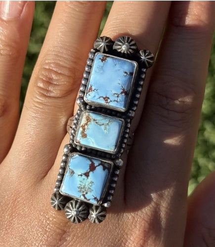 Native American Sterling Silver Golden Hill Turquoise Ring. Size 8. Mary Ellen