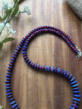 Load image into Gallery viewer, Sterling Silver Graduated Blue Lapis Red Coral Bead Necklace. 26 inch. Gift