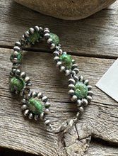 Load image into Gallery viewer, Floral Sterling Silver Sonoran Gold Turquoise Pearls Bead Bracelet Earrings