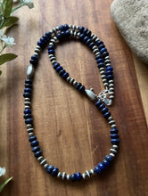 Load image into Gallery viewer, Sterling Silver Blue Lapis W Multi Bead Pearls Necklace. 24 inch. Gift