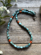 Load image into Gallery viewer, Sterling Silver Turquoise Nuggets Spiny Oyster Multi Stone Bead Necklace 18 inch
