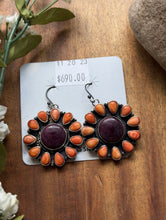 Load image into Gallery viewer, Navajo Sterling Silver Orange Purple Spiny Oyster Handmade Earrings Sheila