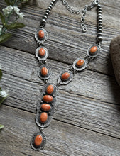 Load image into Gallery viewer, Navajo Sterling Silver Orange Spiny Oyster Chain Lariat Bead Necklace Etta E