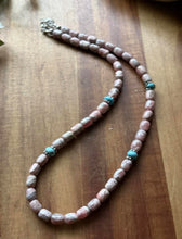 Load image into Gallery viewer, Sterling Silver Rhodochrosite Turquoise Bead Necklace. 18 inch. Gift