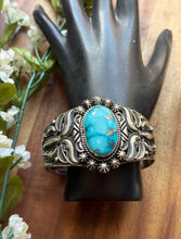 Load image into Gallery viewer, Rick Werito Sonoran Rose Turquoise Sterling Silver Stamped Cuff Bracelet. Navajo