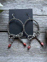 Load image into Gallery viewer, Sterling Silver Bow Red Spiny Oyster Pearls Hoop Bead Earrings 3.5 Inch