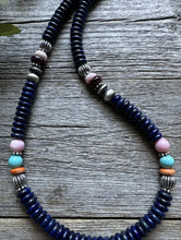 Load image into Gallery viewer, Sterling Silver Lapis Multi Stone Bead Necklace. 18 inch. Gift