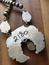 Load image into Gallery viewer, Navajo Sterling Silver Blue Green Royston Turquoise Lariat Pearls Naja Necklace