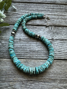 Southwestern Sterling Silver Blue Turquoise Bead Necklace. 18 inch