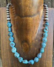 Load image into Gallery viewer, Sterling Silver Blue Kingman Turquoise Nuggets W Pearls Bead Necklace. 18 inch