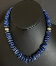 Load image into Gallery viewer, Sterling Silver Irregular Shape Lapis Bead Necklace. 18 inch