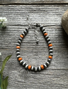 Genuine Orange Spiny Oyster 6mm 7 Inch 925 Sterling Silver Pearls Bead Bracelet