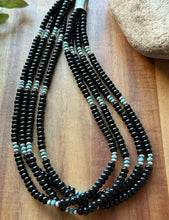 Load image into Gallery viewer, Sterling Silver Multi Strand Black Onyx Turquoise Pearls Bead Necklace. 22 Inch