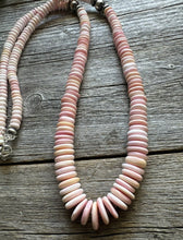 Load image into Gallery viewer, Long Southwestern Sterling Silver Graduated Pink Conch Bead Necklace. 30 Inch