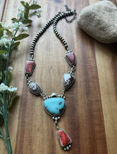 Load image into Gallery viewer, Navajo Sterling Silver Multi Stone Turquoise Lariat Pearls Bead Necklace RY