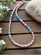 Load image into Gallery viewer, Sterling Silver Rhodochrosite Turquoise Bead Necklace. 18 inch. Gift