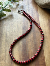 Load image into Gallery viewer, Sterling Silver Black Onyx W Red Coral Bead Necklace. 18 Inch