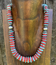 Load image into Gallery viewer, Southwestern 925 Sterling Silver Blue Turquoise Coral Bead Necklace 18 inch Gift