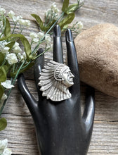 Load image into Gallery viewer, Native American Sterling Silver Indian Chief Head Stamped Adjustable Ring E