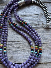 Load image into Gallery viewer, Southwestern Sterling Silver Multi Stone Purple Pearls Bead Necklace 30 Inch