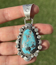 Load image into Gallery viewer, Navajo Native American Sterling Silver Blue Turquoise Pendant R Yazzie Gift