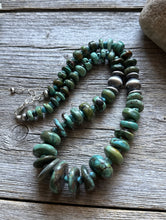 Load image into Gallery viewer, Sterling Silver Blue Green Graduated Turquoise Nuggets Bead Necklace 18 inch