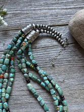 Load image into Gallery viewer, Sterling Silver Multi Strand Blue Green Turquoise Stone Bead Necklace 24 inch