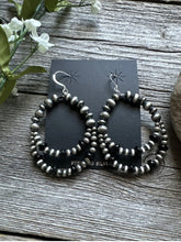 Load image into Gallery viewer, Southwestern Sterling Silver Black Onyx Pearls Double Loop Earrings 2.5 Inch