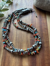 Load image into Gallery viewer, Sterling Silver Multi Strand Stone Spiny Turquoise Pearls Bead Necklace. 20 inch