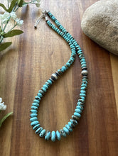 Load image into Gallery viewer, Sterling Silver Graduated Vibrant Rondelle Blue Turquoise Bead Necklace 18 inch