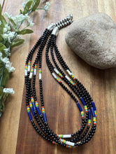 Load image into Gallery viewer, Sterling Silver Multi Strand Stone Black Onyx Bead Necklace. 22 Inch