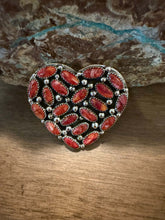 Load image into Gallery viewer, Navajo sterling silver adjustable red spiny oyster heart ring