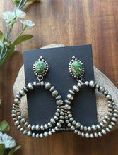 Load image into Gallery viewer, Navajo Sterling Silver Green Sonoran Gold Turquoise Pearl Double Loop Earrings