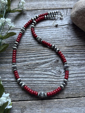 Load image into Gallery viewer, Southwestern Sterling Silver Red Coral W Pearls Bead Necklace 18 inch Gift