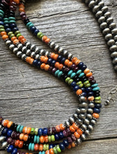 Load image into Gallery viewer, Sterling Silver Multi Stone Strand W Pearls Bead Necklace 30 inch