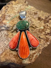 Load image into Gallery viewer, Navajo sterling silver orange spiny oyster turquoise pendant