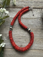 Load image into Gallery viewer, Southwestern Sterling Silver Graduated Bamboo Red Coral Bead Necklace 18 inch