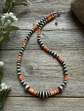 Load image into Gallery viewer, Orange Spiny Oyster Multi Graduated Sterling Silver Pearls Bead Necklace 18 inch