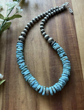 Load image into Gallery viewer, Sterling Silver Blue Turquoise W Pearls Bead Necklace. 18 inch