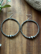 Load image into Gallery viewer, Southwestern Graduated Sterling Silver Pearls Bead Hoop Earrings. Gift. 3 Inch