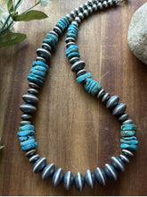 Load image into Gallery viewer, Sterling Silver Blue Turquoise W Flat Saucer Pearls Bead Necklace. 18 inch
